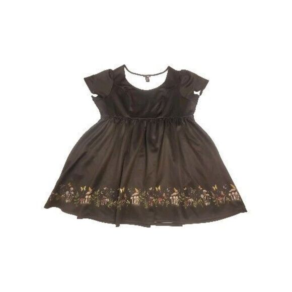 Hot Topic Mushroom Butterfly Border Babydoll Heavy Satin Dress Plus Size 4XL - Picture 1 of 14